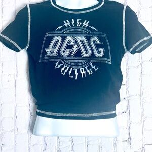 MEDIUM BLACK AND GRAY CROP TOP W/SILVER STUDS